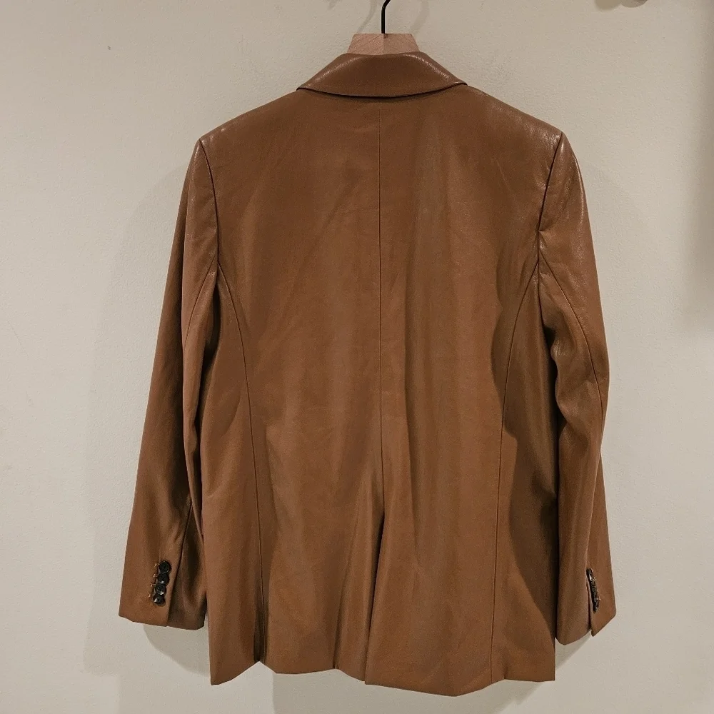 Zara Brown Faux Lether Oversized Blazer Jacket